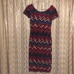 Red white and blue patterned dress